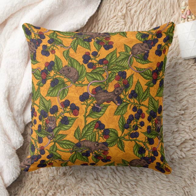 Mice and blackberries on yellow cushion (Blanket)