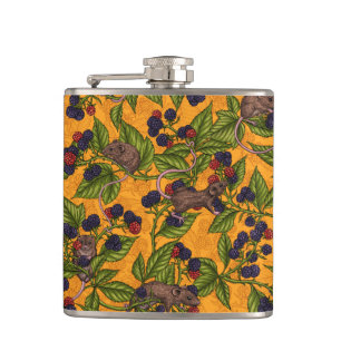 Mice and blackberries on yellow hip flask