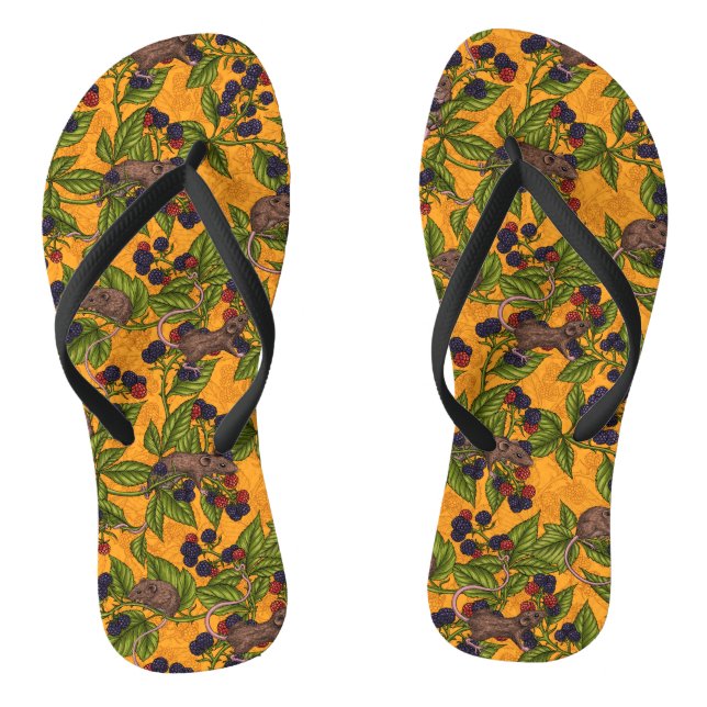 Mice and blackberries on yellow jandals (Footbed)