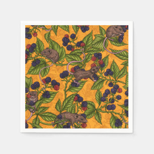 Mice and blackberries on yellow napkin