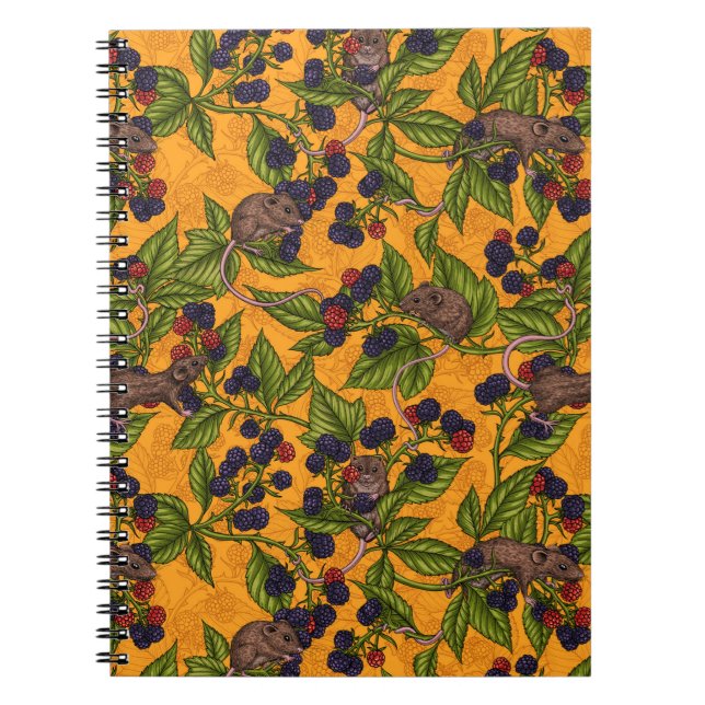Mice and blackberries on yellow notebook (Front)