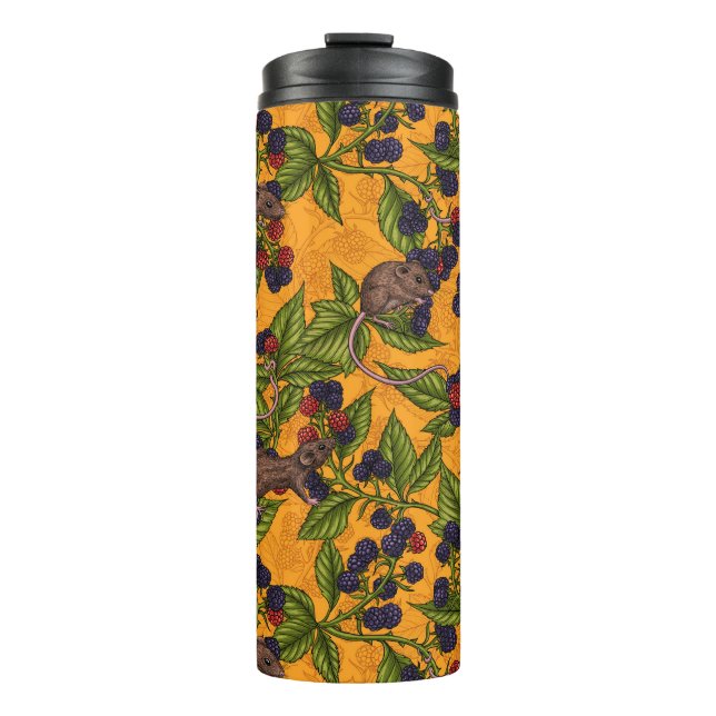 Mice and blackberries on yellow thermal tumbler (Front)