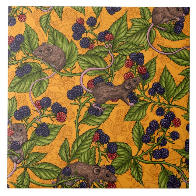Mice and blackberries on yellow tile (Front)