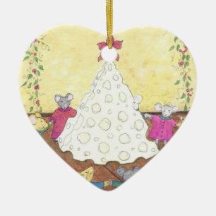 Mice around a Cheese Christmas Tree Ceramic Tree Decoration