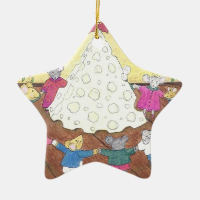 Mice around a Cheese Christmas Tree Ceramic Tree Decoration (Front)