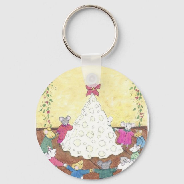 Mice around a Cheese Christmas Tree Key Ring (Front)