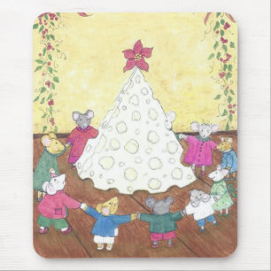 Mice around a Cheese Christmas Tree Mouse Pad