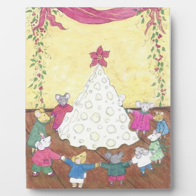 Mice around a Cheese Christmas Tree Plaque (Front)