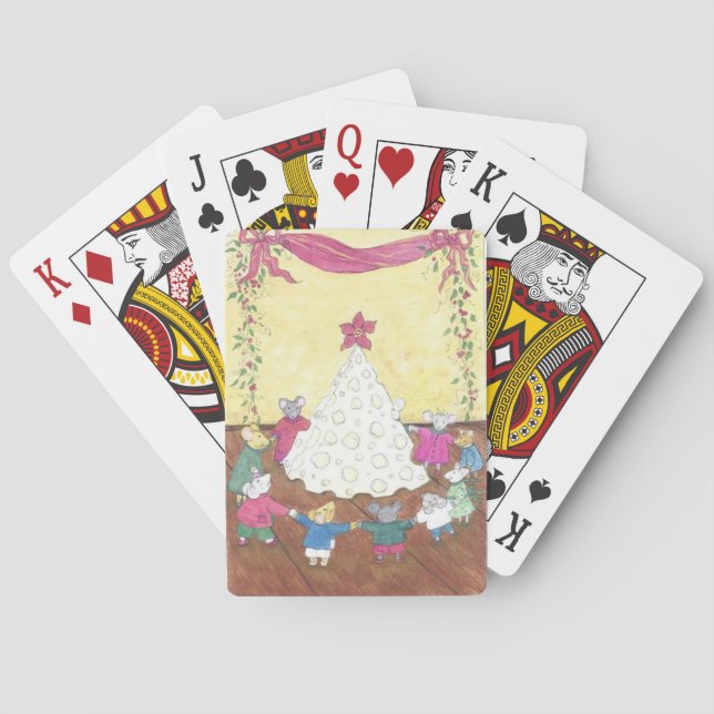 Mice around a Cheese Christmas Tree Playing Cards (Back)