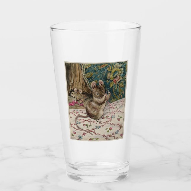 Mice at Work Threading the Needle (Beatrix Potter) Glass (Front)