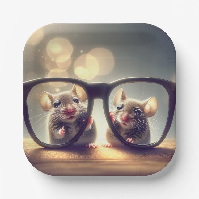 Mice Looking Through Big Glasses  Paper Plate (Front)
