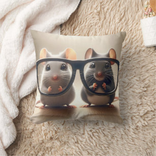 Mice Peering From Behind Black Eyeglasses Cushion
