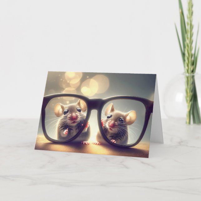 Mice Peering Through Glasses Birthday Card (Front)