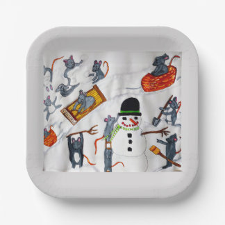 MICE PLAYING IN THE SNOW PAPER PLATE