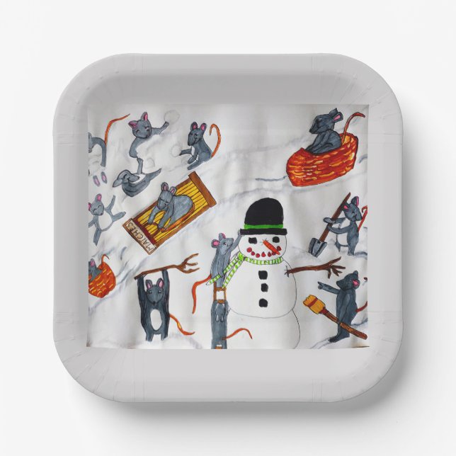 MICE PLAYING IN THE SNOW PAPER PLATE (Front)