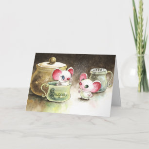 Mice Playing with Sugar Card