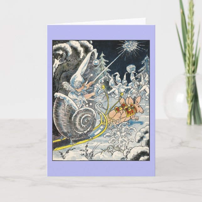 Mice Pulling Snail Shell Sleigh Holiday Card (Front)
