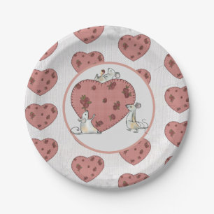 Mice sew hearts paper plate