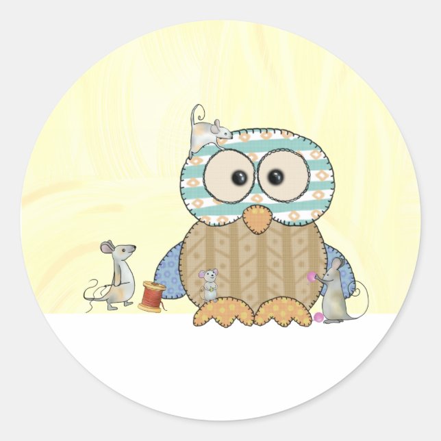 Mice sew owl classic round sticker (Front)