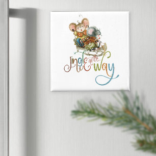 Mice Sleigh Jingle All The Way Glitter Christmas Magnet