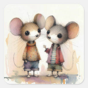 Mice Watercolor Square Sticker