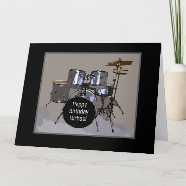Michael Happy Birthday Drums Card, Large Card (Front)