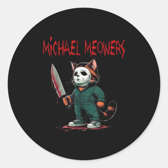 Michael Meowers Halloween Costume Funny Scary Cat  Classic Round Sticker (Front)