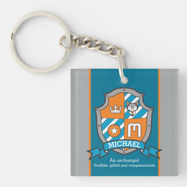 Michael name meaning letter M crest bear custom Key Ring (Front)