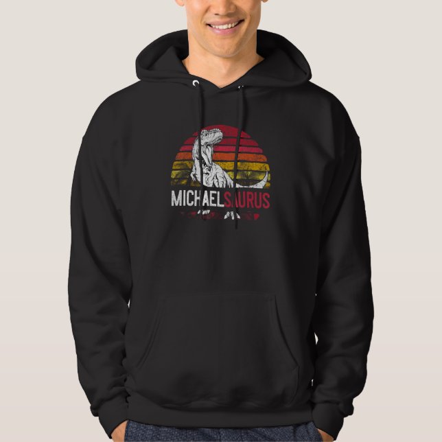 Michael Saurus Funny Personalised Dinosaur T Rex N Hoodie (Front)