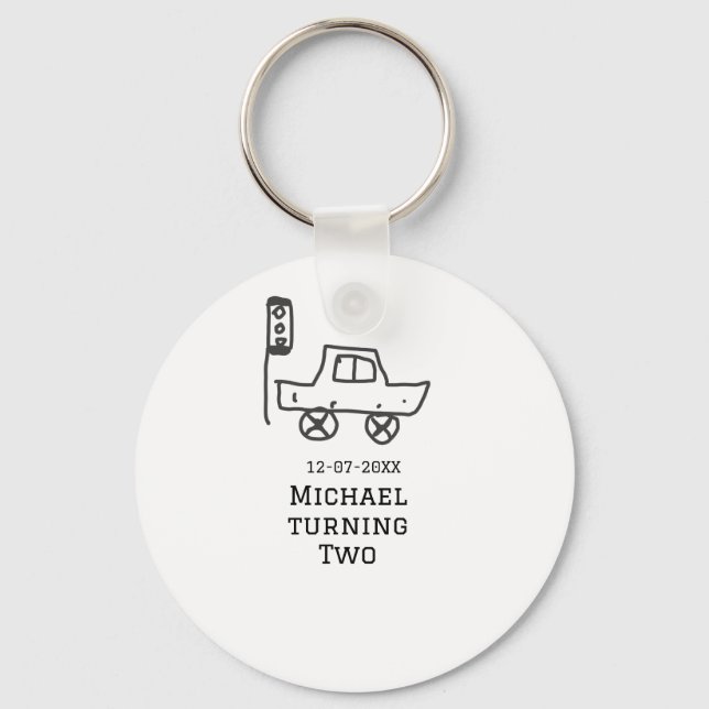 Michael turning two birthday toy car traffic light key ring (Front)