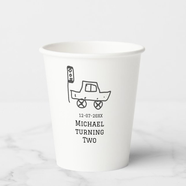 Michael turning two birthday toy car traffic light paper cups (Front)