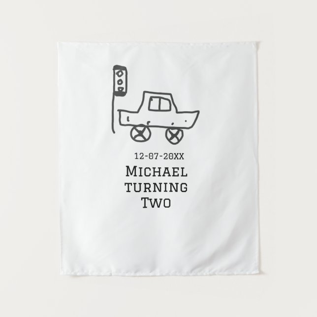 Michael turning two birthday toy car traffic light tapestry (Front)