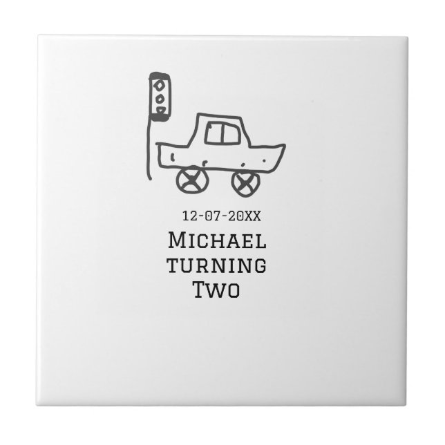 Michael turning two birthday toy car traffic light tile (Front)