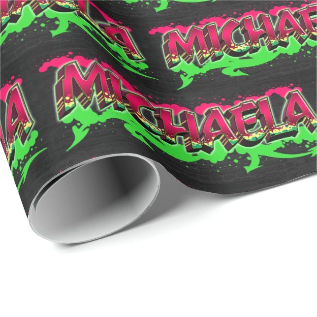 Michaela First Name Name Graffiti red green Wrapping Paper (Roll Corner)