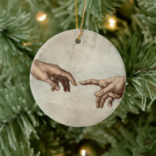 Michaelangelo hands creation adam god ceramic tree decoration
