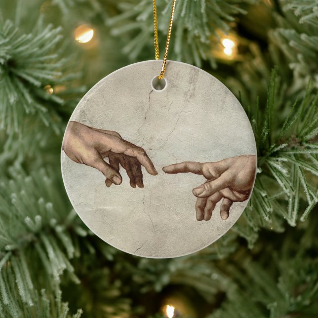 Michaelangelo hands creation adam god ceramic tree decoration (Tree)