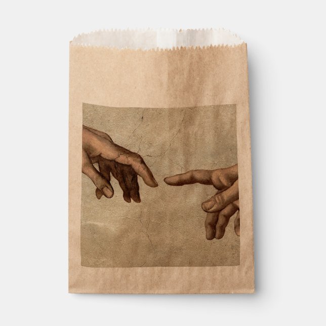 Michaelangelo hands creation adam god favour bags (Front)