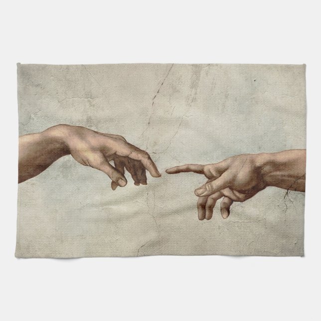 Michaelangelo hands creation adam god tea towel (Horizontal)