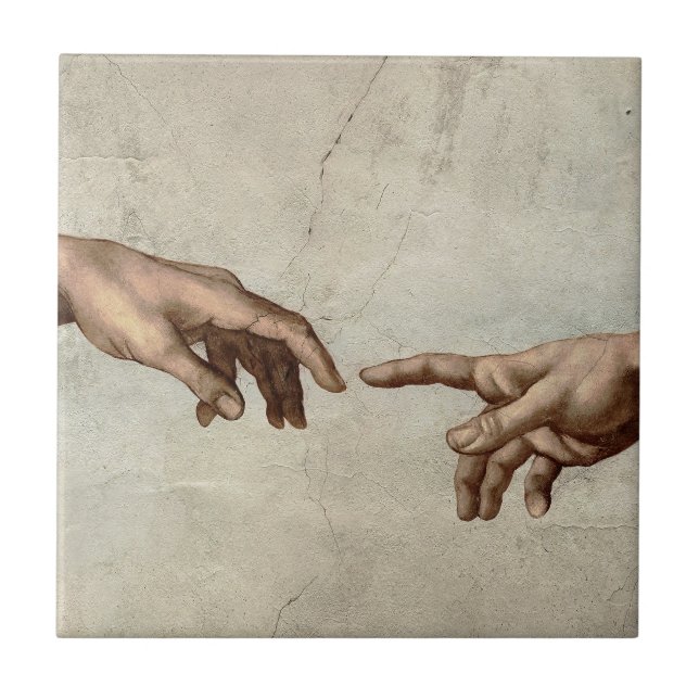 Michaelangelo hands creation adam god tile (Front)