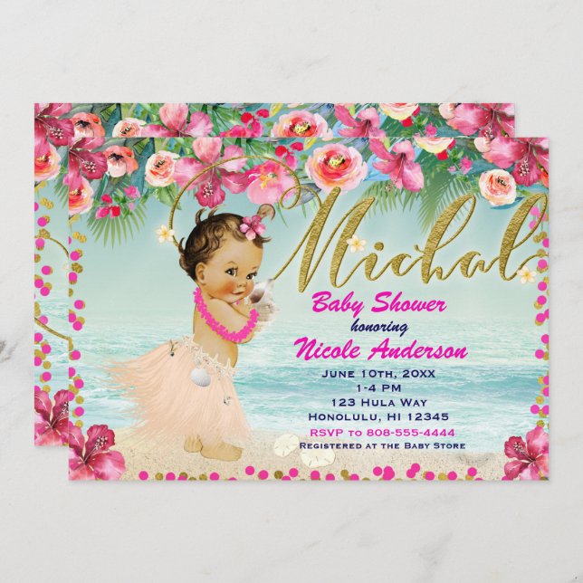 MICHAL Aloha Baby Shower Hawaiian Retro Beach  Invitation (Front/Back)