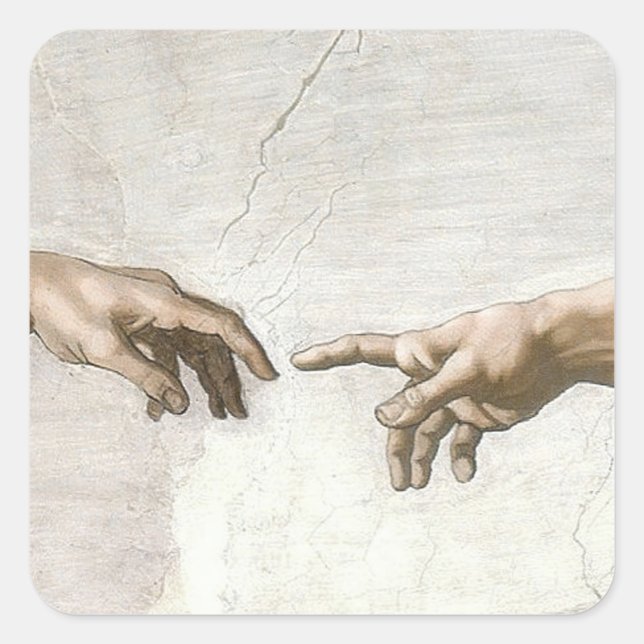 Michelangelo Creation of Adam Hands Fine Art Square Sticker (Front)