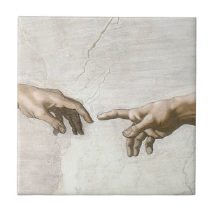 Michelangelo Creation of Adam Hands Fine Art Tile