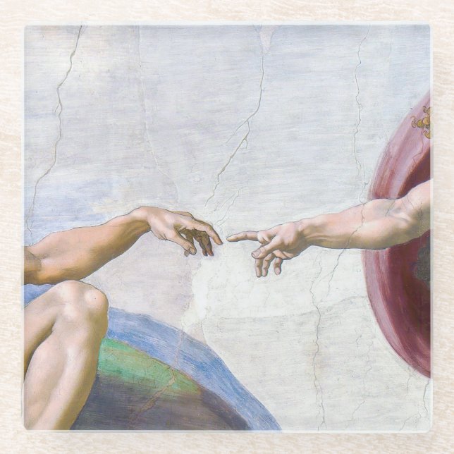 Michelangelo - Creation of Adam Isolated Glass Coaster (Front)