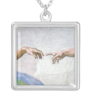 Michelangelo - Creation of Adam Isolated Silver Plated Necklace