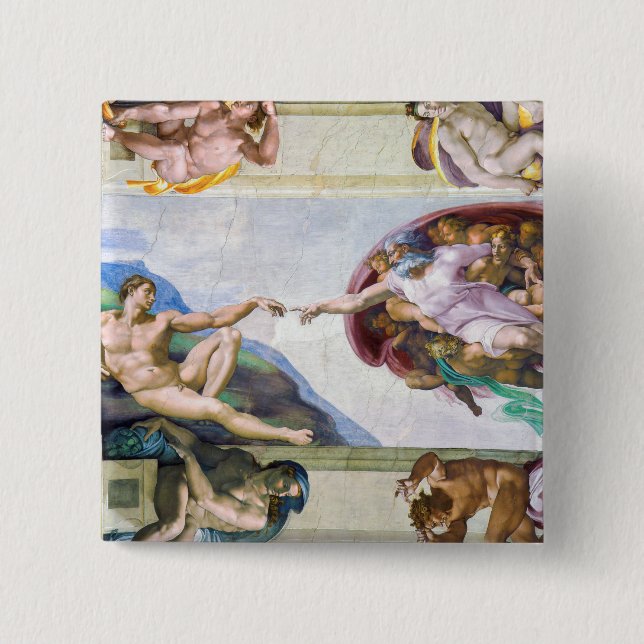 Michelangelo - Creation of Adam, Sistine Chapel's 15 Cm Square Badge (Front)