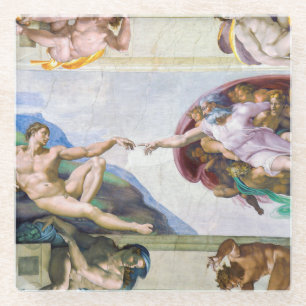 Michelangelo - Creation of Adam, Sistine Chapel's Glass Coaster