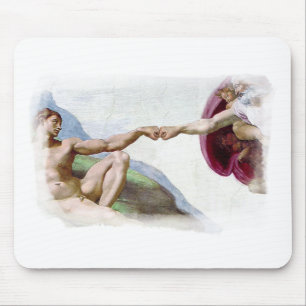 Michelangelo Creation Of Man - God Adam Fist Bump Mouse Pad