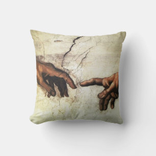 Michelangelo hands vintage art cushion