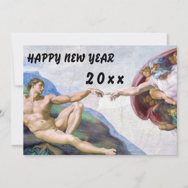 Michelangelo - Happy New Year / Creation of Adam Holiday Card (Front)