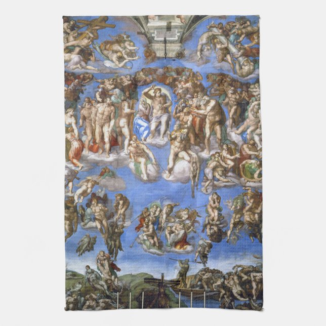 Michelangelo The Last Judgment Fine Art Print Tea Towel (Vertical)